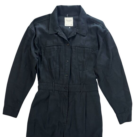 Abercrombie & Fitch Long Sleeve Utility Jumpsuit Size M Black Chambray Workwear - Picture 2 of 8